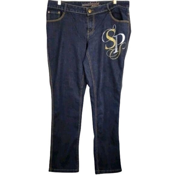 South Pole Denim - Southpole Women's Jeans Black straight high rise stud embellishments size18